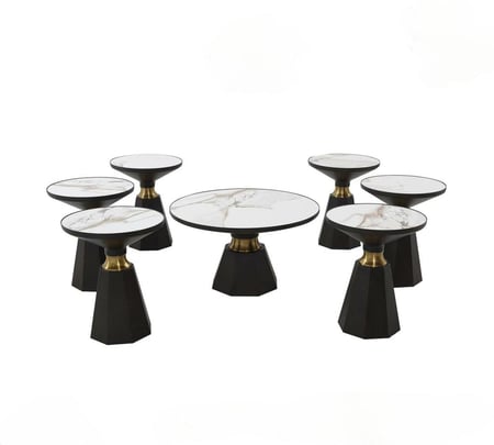 طقم طاولات مجلس سرميك 7 قطع ذهبي مقاس 80