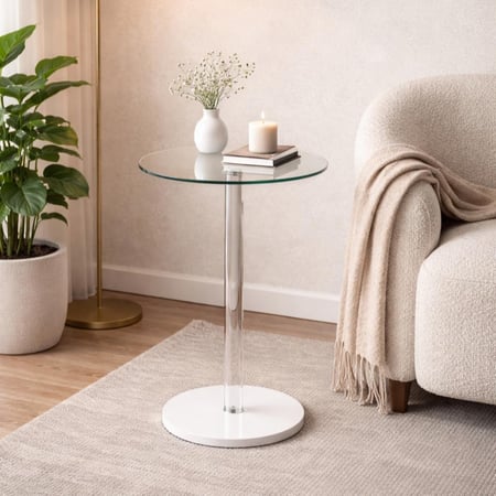 طاولة خدمة سطح زجاج عمود اكرلك