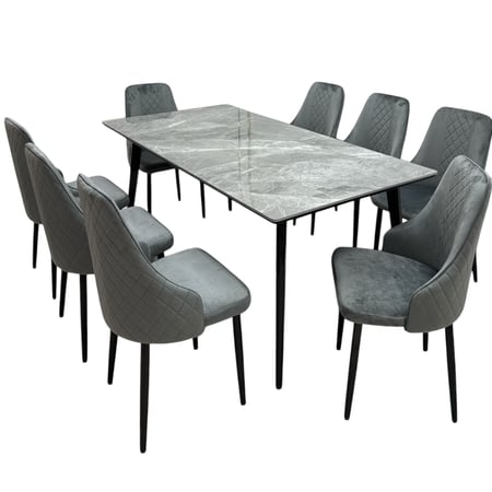 طاولة طعام سرميك 8 كراسي رمادي