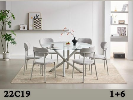 طاولة طعام زجاج 6 كراسي رمادي