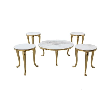 طقم طاولات مجلس سرميك 5 قطع ذهبي