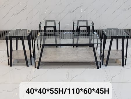 ‏طقم طاولة شاي 4+1 لون رصاصي