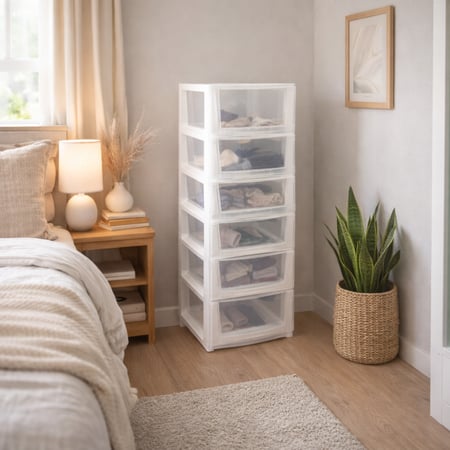 درج تخزين كلاسيك أبيض\شفاف (6 أدراج) - رقم الموديل(636)