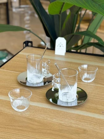 طقم قهوة وشاهي 24 قطعة بمسكة مميزة وبلون فضي