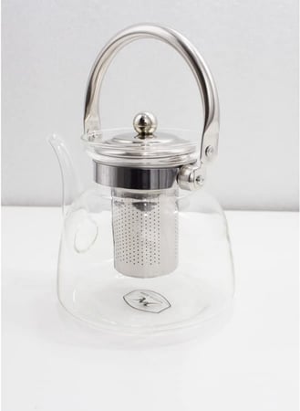إبريق شاي زجاجي شفاف مقاوم للحرارة إبريق شاي شفاف من الفولاذ المقاوم للصدأ مع غطاء 600 مل
