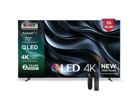 شاشة 70 بوصة سيرين سمارت QLED موديل 2025 فائق الدقه (4K)، ذكي، نظام تشغيل اندوريد 14 SRET70S4KQ2