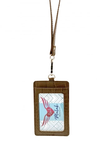 حامل البطاقة على الرقبة من الجلد الفاخر