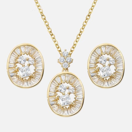 نصف طقم فاخر مطلي عيار 18 قيراط على شكل دائري مجوف مرصعة بالزركون