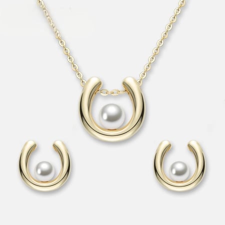 نصف طقم لؤلؤ مياه عذبة وأقراط مرصعة للنساء فضة عيار  925