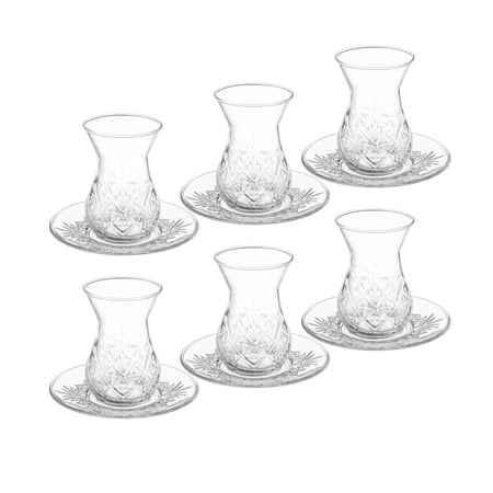 طقم كاسات شاي زجاج تركي مزخرف 12 قطعة 6 اشخاص