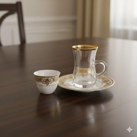 طقم شاي وقهوة تركي 18 قطعة بنقشات ذهبية