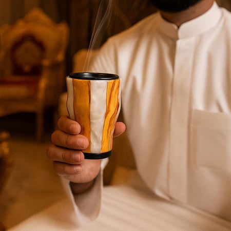 مبخرة ريزن ابيض وخشب فاخر صغيرة بقاعدة وغطاء معدن اسود مقاس 12 سم