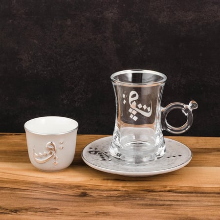 طقم فناجين شاي وقهوة 18 قطعة زخاريف رمادي 6 اشخاص
