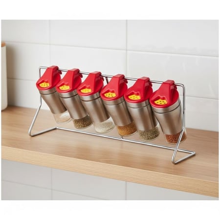 طقم بهارات زجاج وبلاستيك مع حامل 7 قطعة