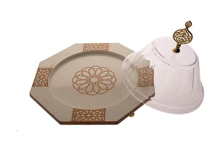 صحن كيك خشب مثمن مع غطاء اكريلك