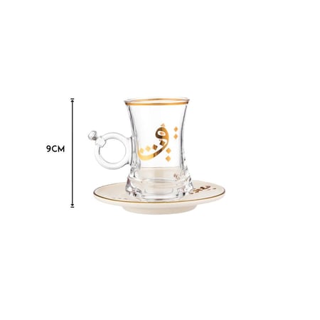 طقم فناجين شاي وقهوة زخاريف 18 قطعة بيج وذهبي 6 اشخاص