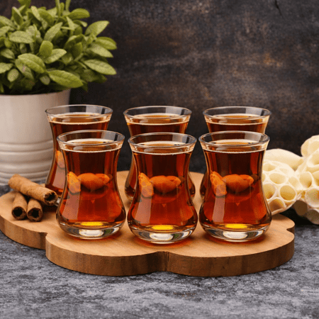 طقم كاسات شاي زجاج شفاف مخنصر Pashabache تركي 108 مل 6 قطعة