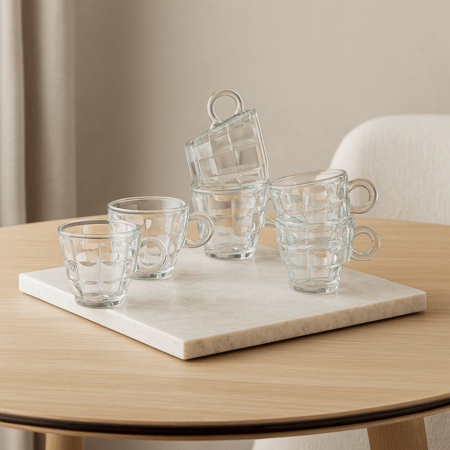 طقم فناجين اسبريسو زجاج مزخرف 6 قطعة 75 مل