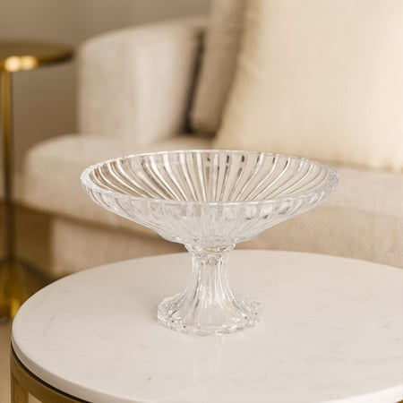 صحن تقديم الفواكه والحلويات زجاج مخطط بقاعدة