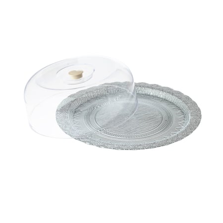 صحن كيك زجاج تركي بغطاء اكريلك