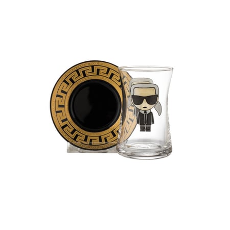 فناجين شاي زجاج بيكاسو بصحن اسود