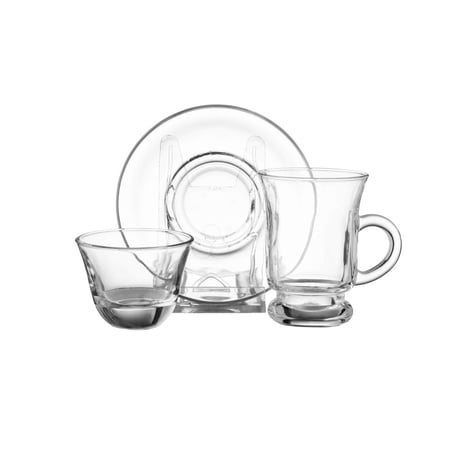 طقم فناجين شاي وقهوة زجاج شفاف سادة 18 قطعة