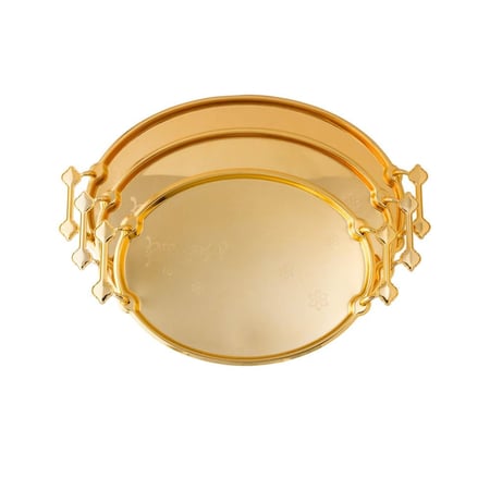 طقم صواني روشن معدن بيضاوي مزخرف ذهبي 3 قطعة