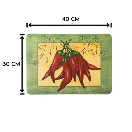 طقم عازل صحون سفرة خشبي خفيف برسومات فلفل احمر 4 قطعة مقاس 40*30 سم