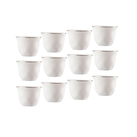 فناجين قهوة سعودي بورسلان ابيض وفضي مخطط 12 قطعة