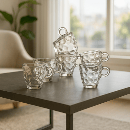 طقم فناجين اسبريسو زجاج مزخرف 6 قطعة 75 مل