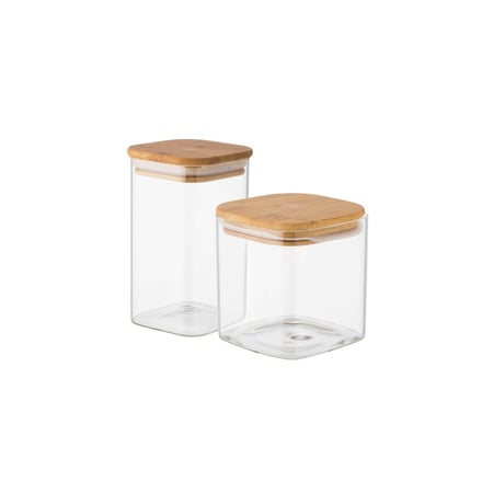 طقم علب سكر وشاي وبهارات  زجاج مع استاند خشب