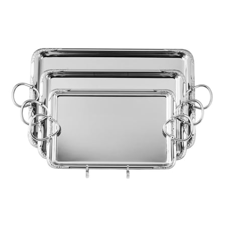 طقم صواني معدن مستطيل نيكل يد حلقات 3 قطعة