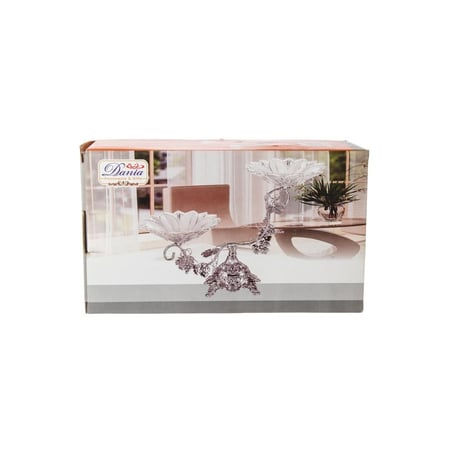 حامل حلاوة معدن ثنائي فضي بصحن زجاجي