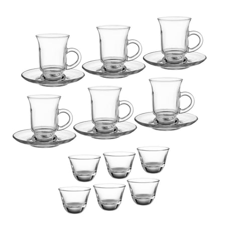 طقم فناجين شاي وقهوة زجاج شفاف سادة 18 قطعة