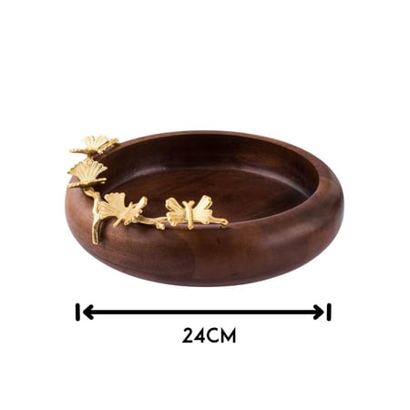 صحن تقديم الحلا خشب هندي بديكور فراشات ذهبي