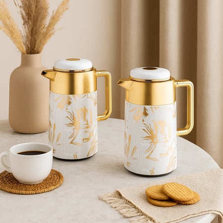 ريفان طقم ترامس 2 قطعة بنقشات فاخرة مع اللون الذهبي