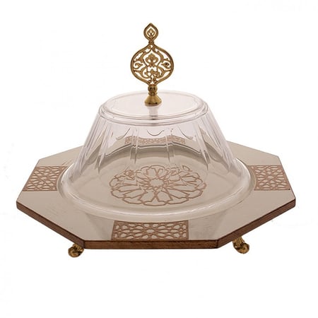 صحن كيك خشب مثمن مع غطاء اكريلك