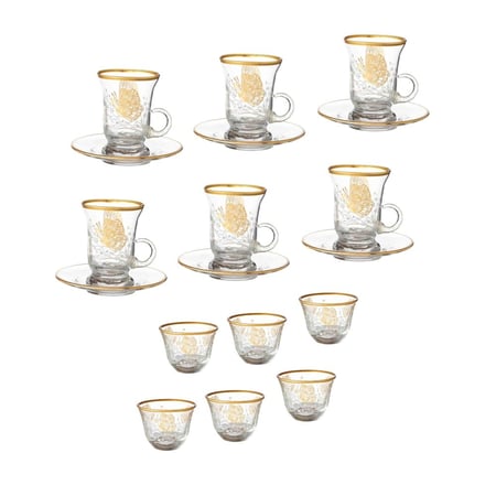كاسات شاي وفناجين قهوة 18 قطعة ذهبي فراشة تركي