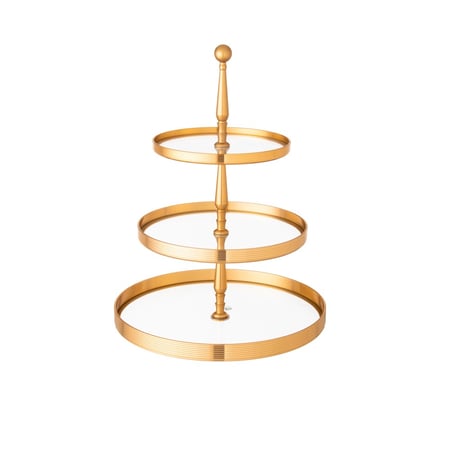 حامل حلويات معدن وزجاج 3 دور ذهبي