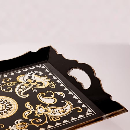 صينية تقديم خشب مزخرف نافر مستطيلة