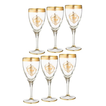 كاسات عصير كريستال تركي فاخر حفر ذهبي بفصوص سيفين ونخلة مجموعة الياسمين