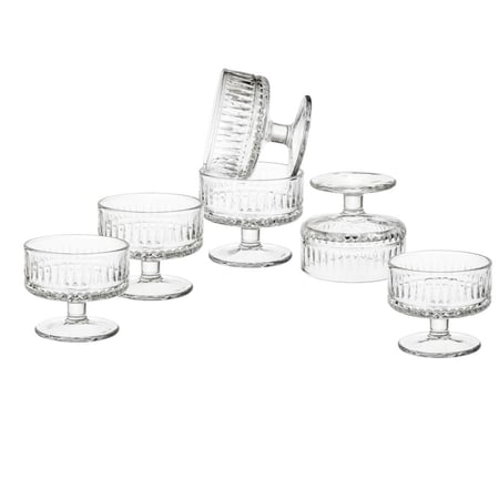 طقم زبادي ايسكريم وسلطات الفواكه زجاج  مخطط 6 قطعة