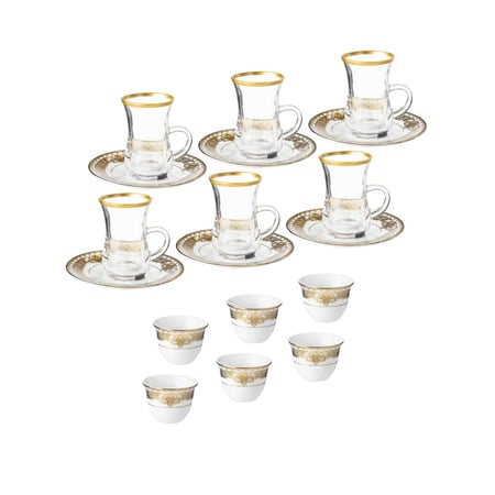 طقم شاي وقهوة تركي 18 قطعة بنقشات ذهبية