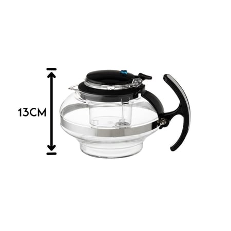 براد شاي زجاج مقاوم للحرارة 1000 مل مع مصفى داخلي بيد اسود بلاستيك