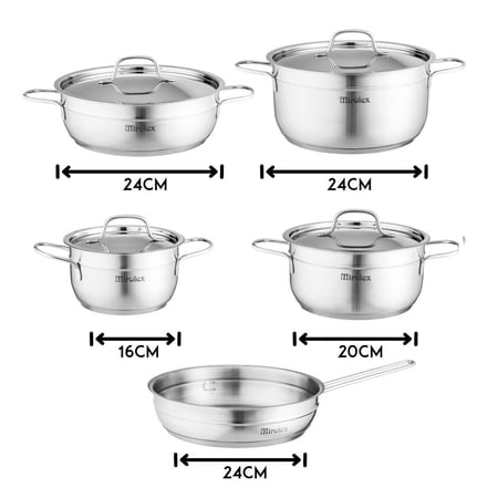 طقم قدور MIROLEX استيل 9 قطعة سادة