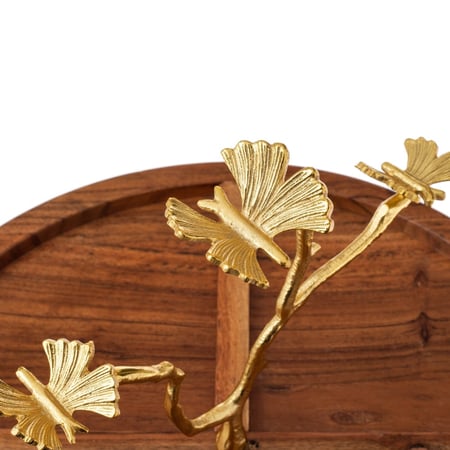 صحن مكسرات مقسم خشب هندي بحامل ذهبي