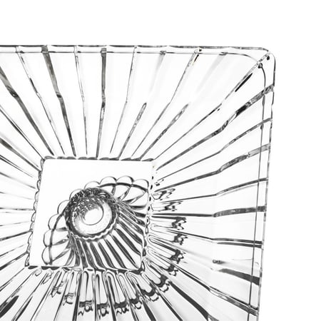 صحن تقديم الحلا و الفواكه زجاج مخطط مربع بقاعدة مقاس 27.5 سم