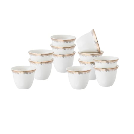 فناجين قهوة سعودي بورسلان ابيض سادة زخرفات ذهبي 12 قطعة