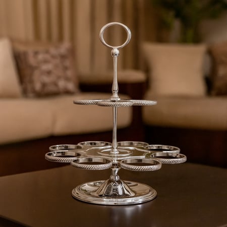 شيالة فناجين قهوة معدن فضي 12 خانة