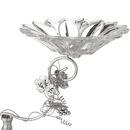 حامل حلاوة معدن ثنائي فضي بصحن زجاجي